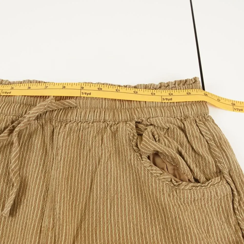 Free People Something Good Leaf Green Striped Cotton Pull On Barrel Leg Pants L